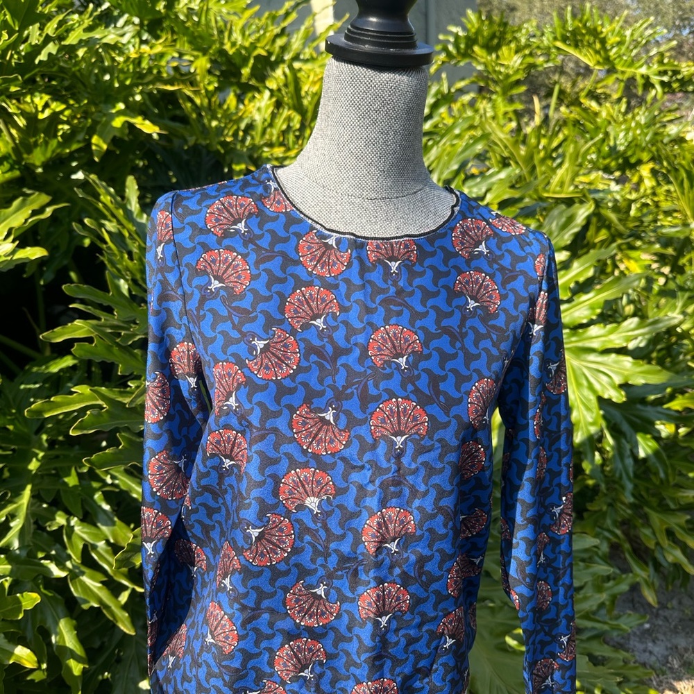 Mango Blue Long-Sleeve Floral Print Blouse